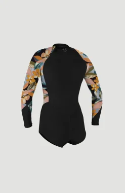 Discount O’Neill Bahia 2/1mm Front Zip Long Sleeve Spring Wetsuit | BLK/DEMIFLOR/DEMIFLOR