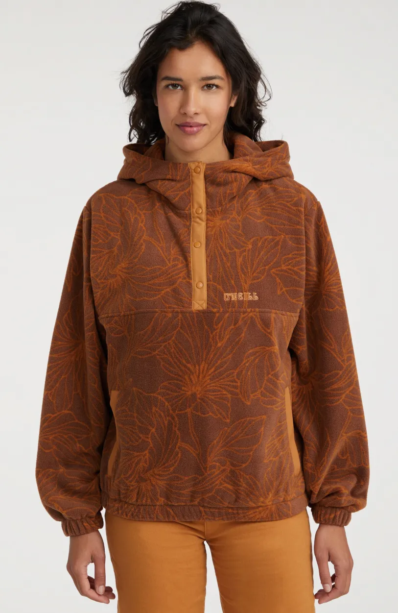 Hot O’Neill Hoodie Superfleece Met Halve Rits | Brown Flower