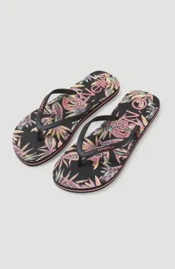 Discount O’Neill Slippers Profile Graphic | Black Tropical Flower