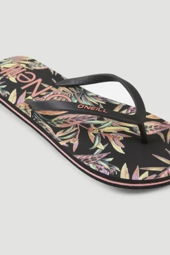 Discount O’Neill Slippers Profile Graphic | Black Tropical Flower